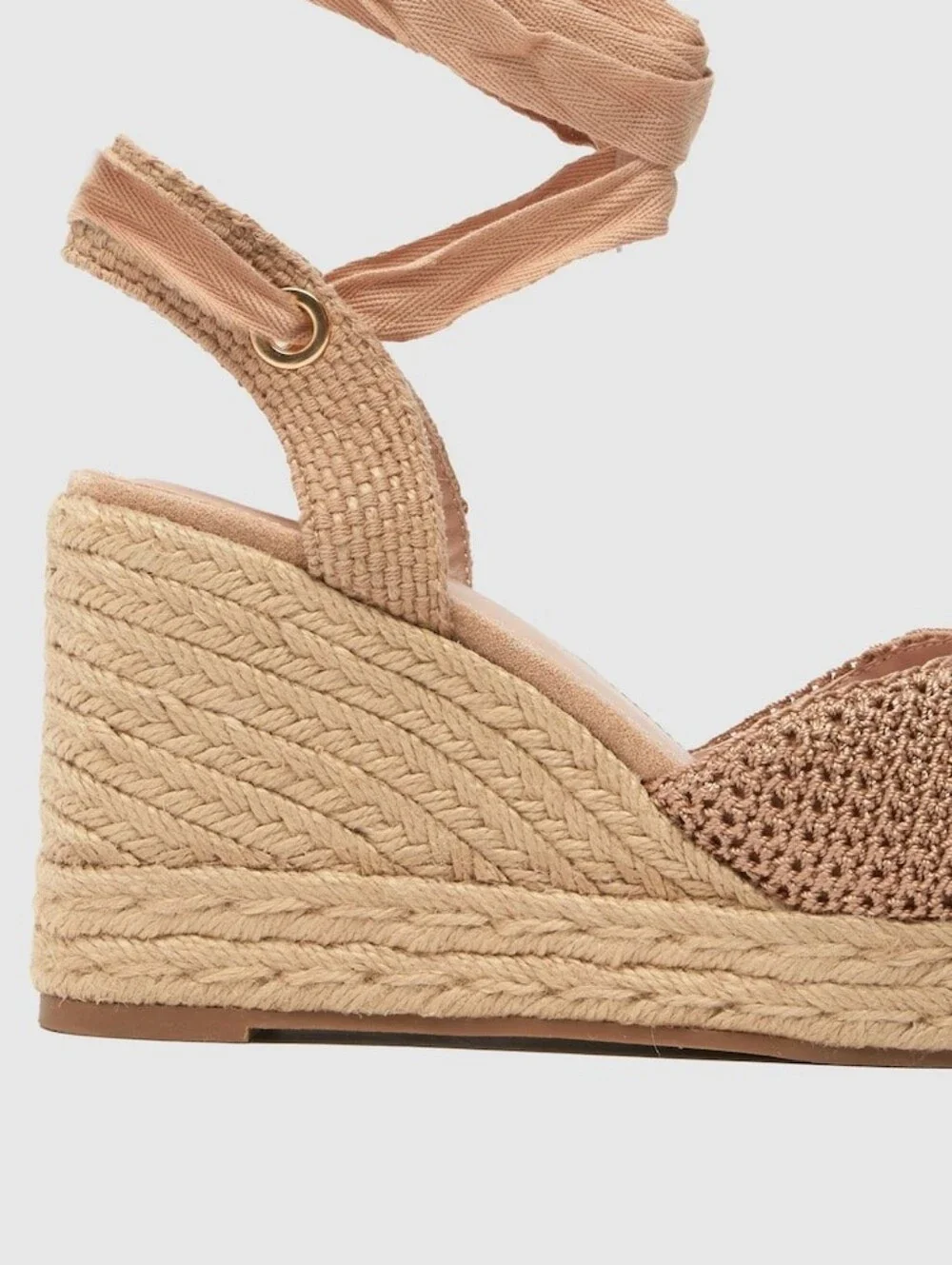 Women's Tan Cream Schuh Velma Espadrille Wedge Sandals with Ankle Wrap Size 7